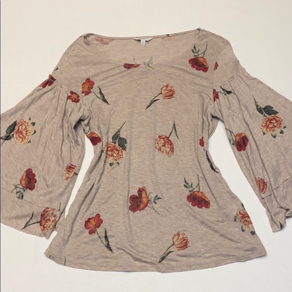 Lucky Brand Women’s Duquet Blouse – Floral Metallic Bell Sleeves, Size Medium - Picture 7 of 15